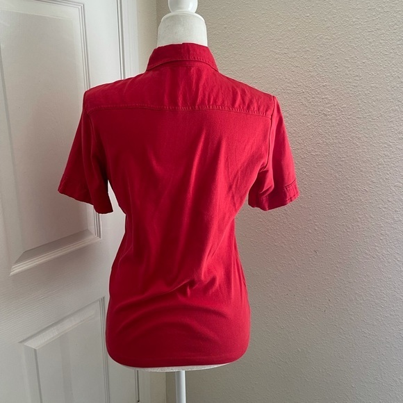 Carolina Herrera linen cotton blend giant monogram buttons polo top - Picture 4 of 8